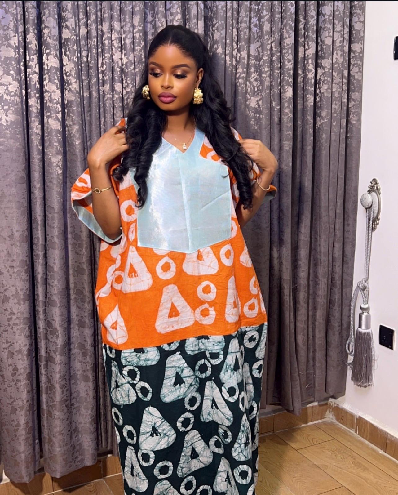 Handmade African Adire Batik Boubou | Nigerian Kaftan Dress