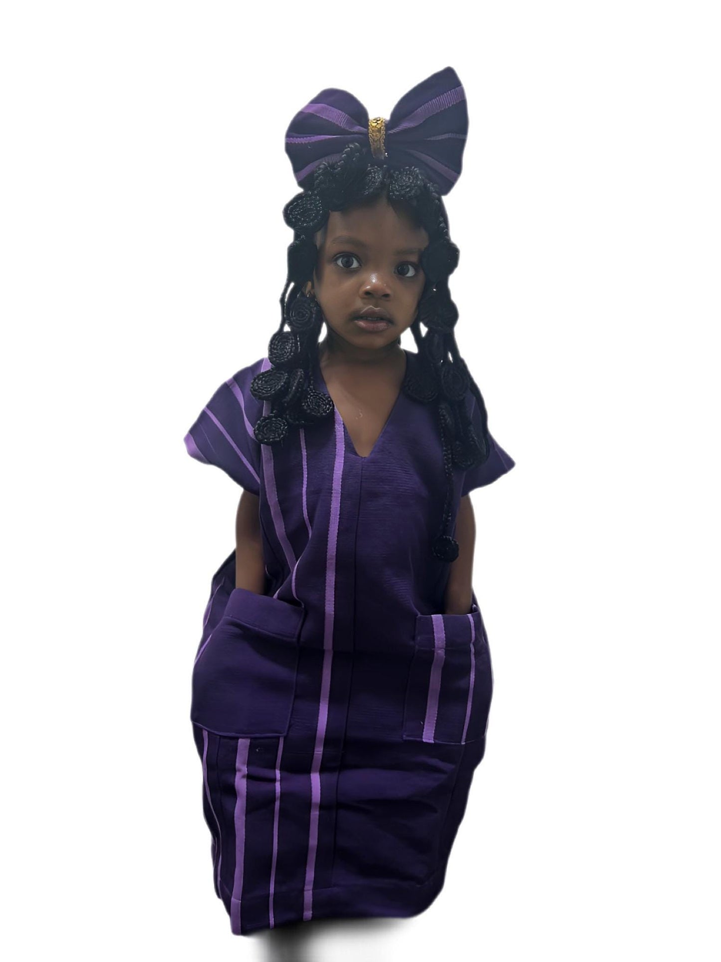 African Aso Oke Boubou Dress for Kids | Nigerian Baby Girl Outfit