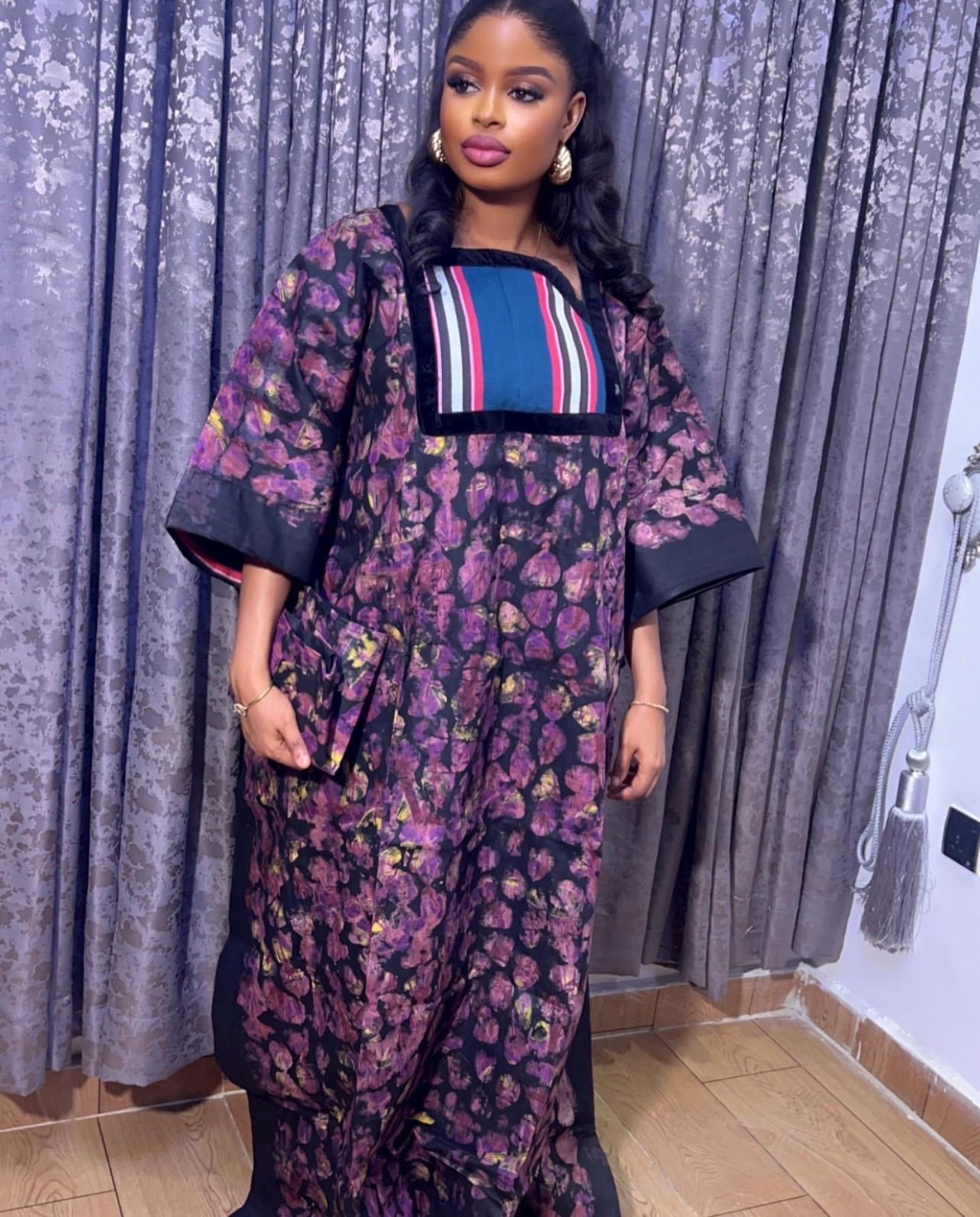 Handmade Adire Cotton Brocade Boubou | Traditional Nigerian Kaftan Dress
