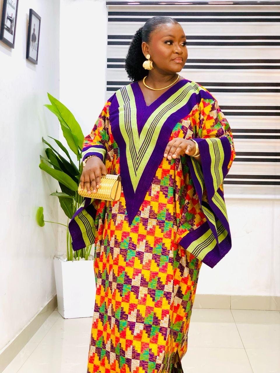 Handmade African Ankara Dress with Headtie | Nigerian Kaftan