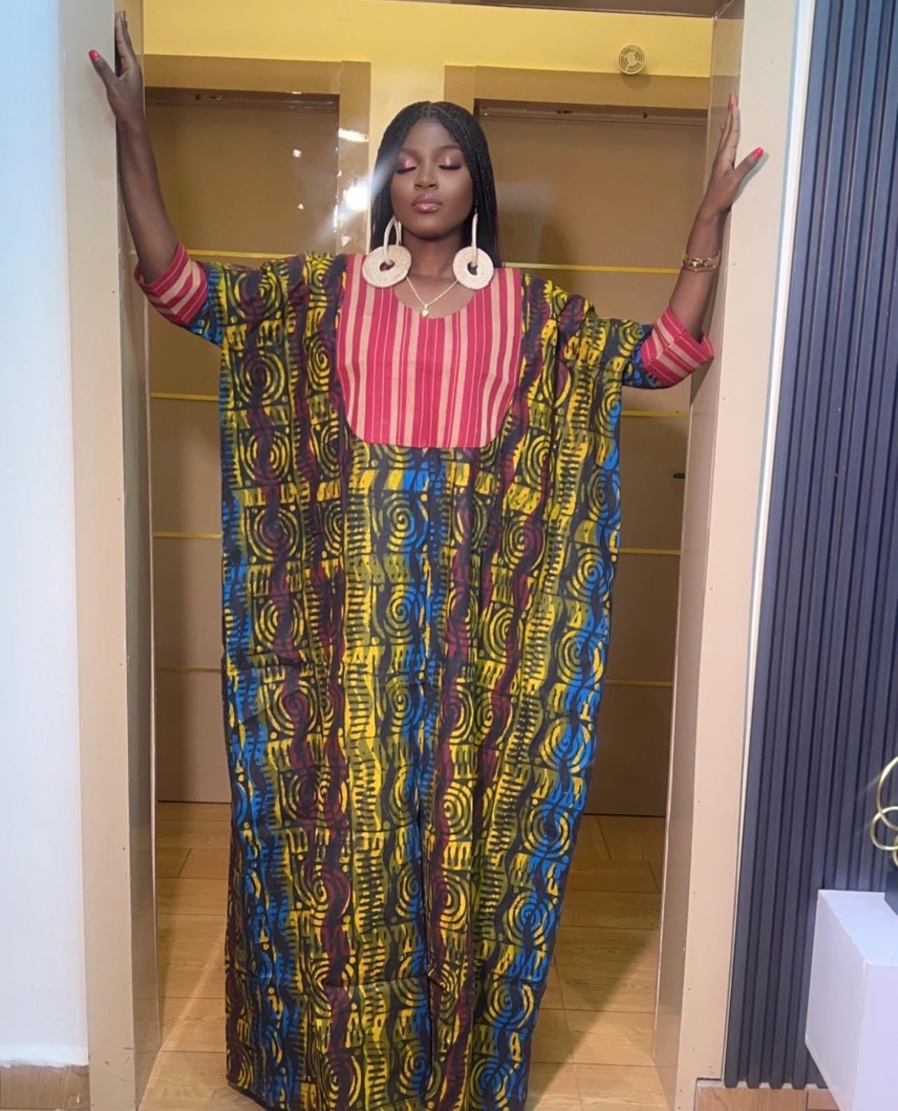 Handmade African Print Adire Batik Boubou | Nigerian Kaftan Dress