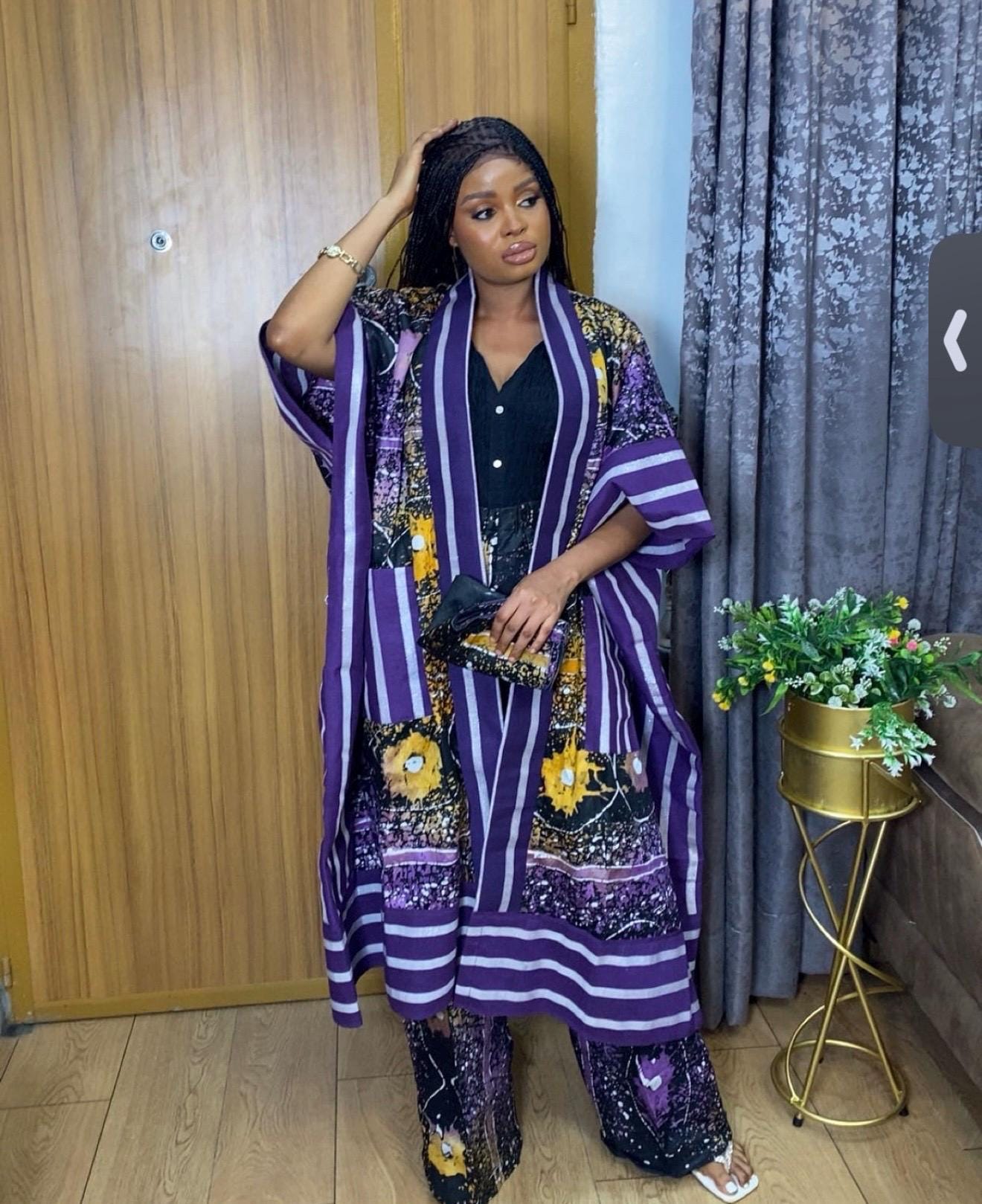 Adire Kimono and Pants Set | Handmade Aso Oke, Size 12-20