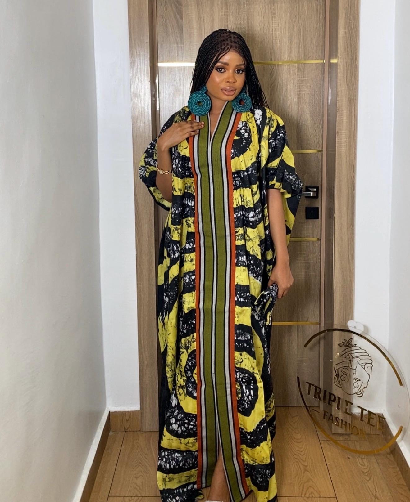 Handmade Adire Batik Kaftan Dress | Ankara Print, 60 Inch