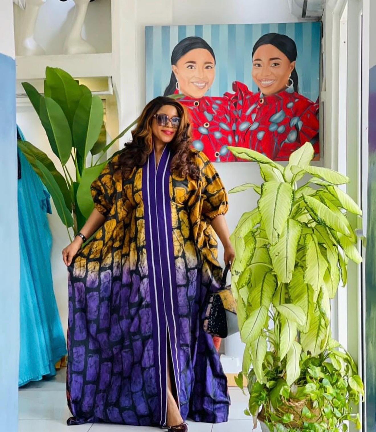 Handmade African Adire Batik Boubou Dress | Nigerian Kaftan with Belt