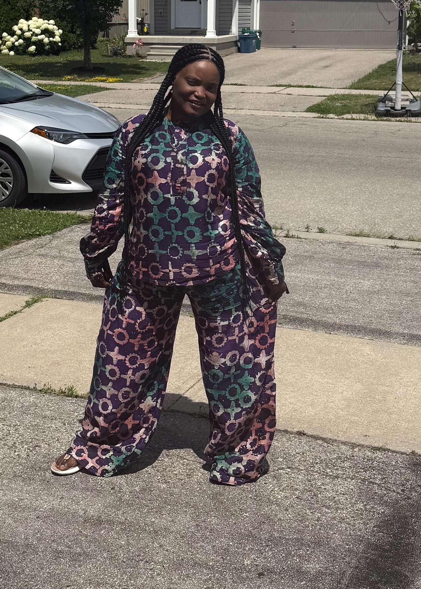 African Adire Cotton Dress Top and Trouser Set | Nigerian Kaftan