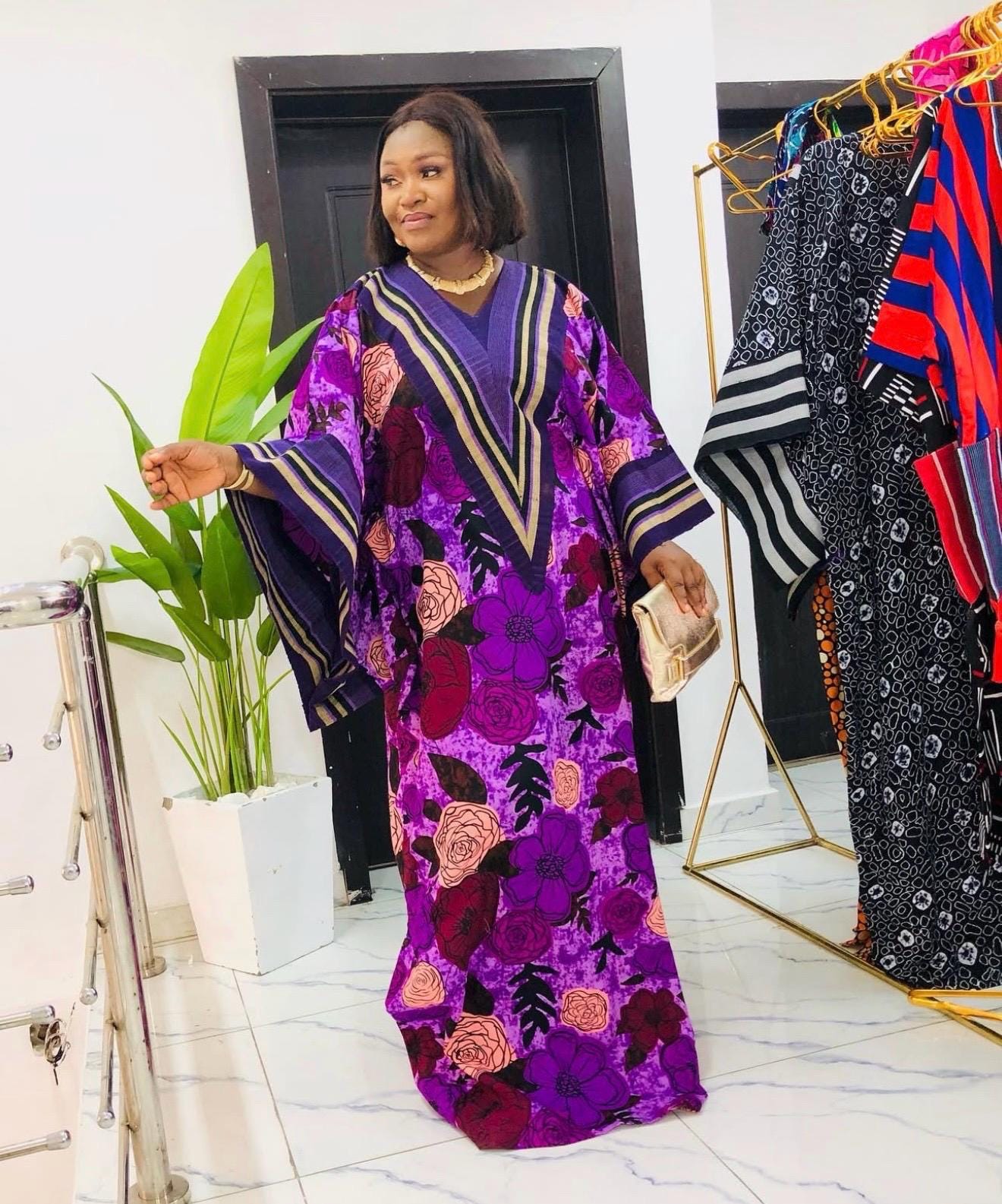 Handmade Ankara Kaftan Dress with Headtie | African Print Boubou