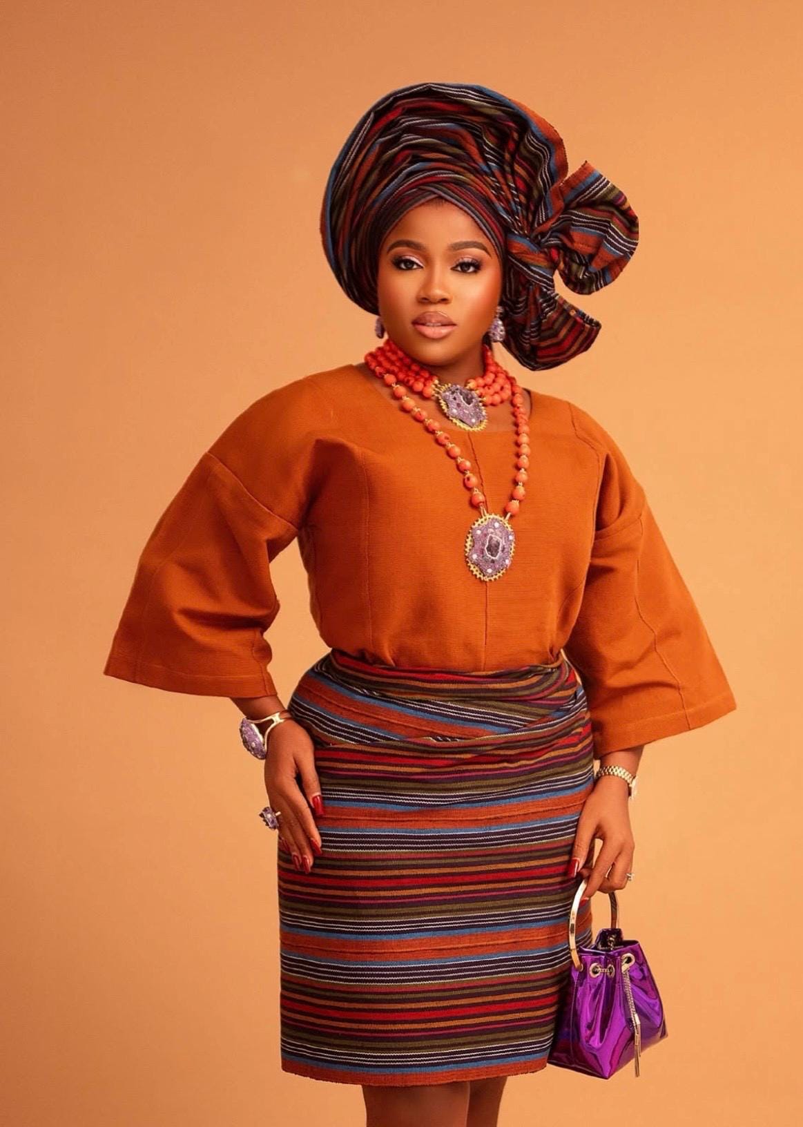 African aso oke | Nigerian bride outfit| Rich aunty | Authentic Aso Oke “Oleku” Set – Blouse, Wrapper & Auto Gele | African Bride| Birthday