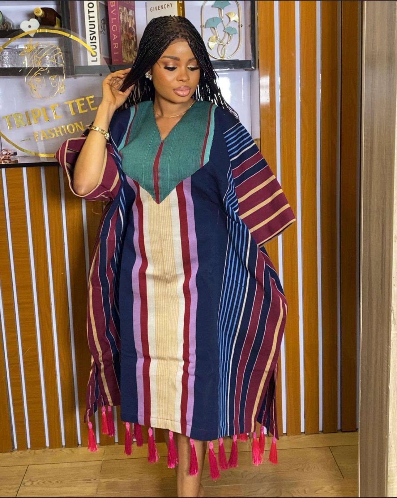 Handmade Aso Oke Boubou Gown | Nigerian Kaftan Dress