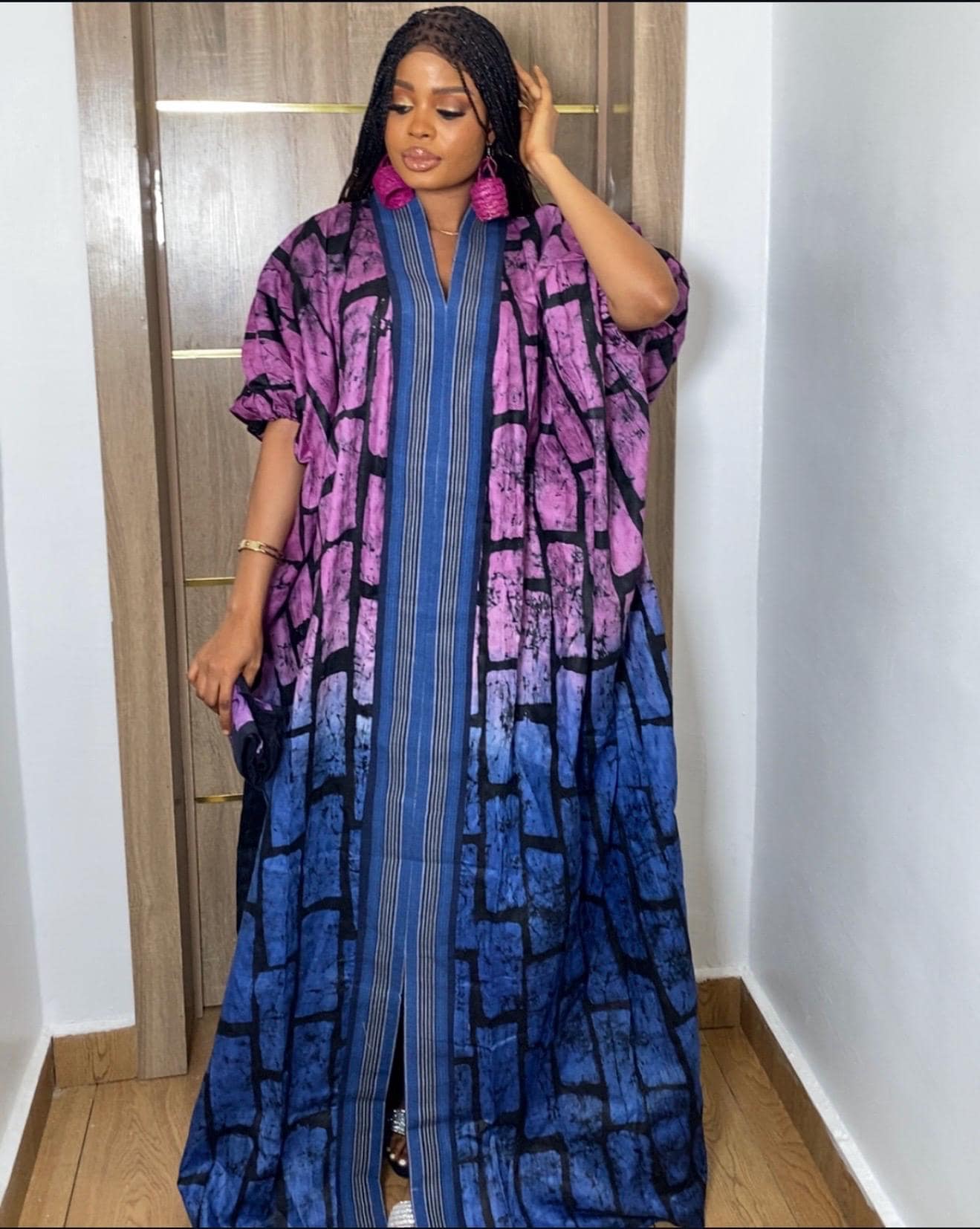 Handmade African Print Adire Batik Boubou Kaftan Dress
