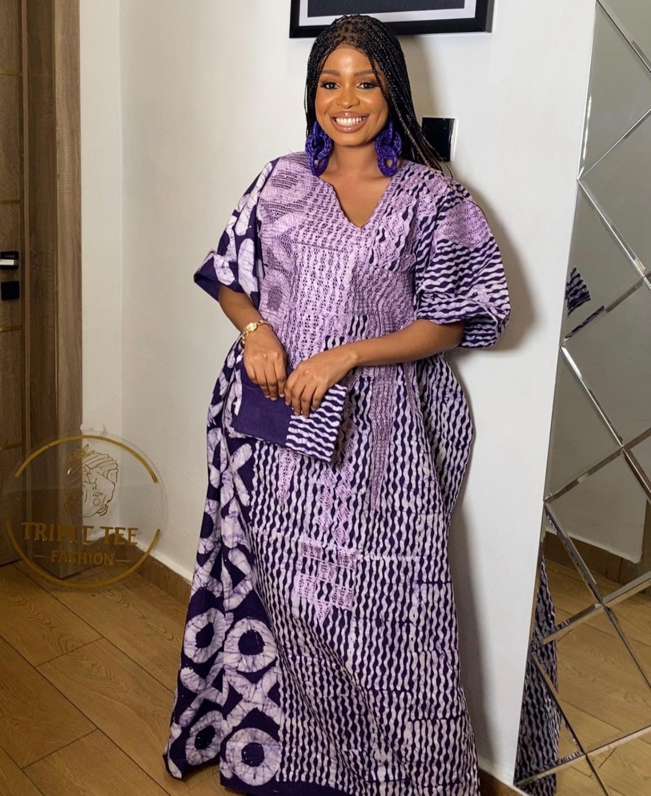 African Adire Batik Boubou Embroidery dress | Handmade African print dress | Nigerian made | Tie and Dye | Rich aunty| Ankara