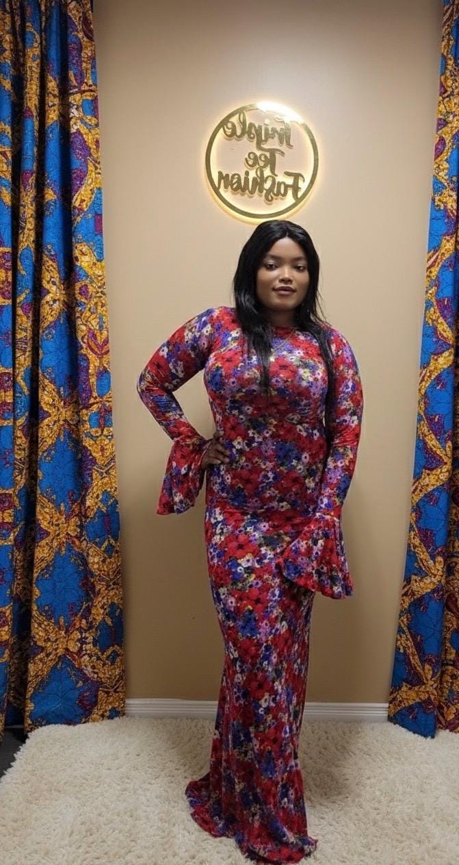 Bloom Mesh Maxi Dress – African-Inspired Floral Elegance | Sizes 12 & 14 | Triple Tee Fashion