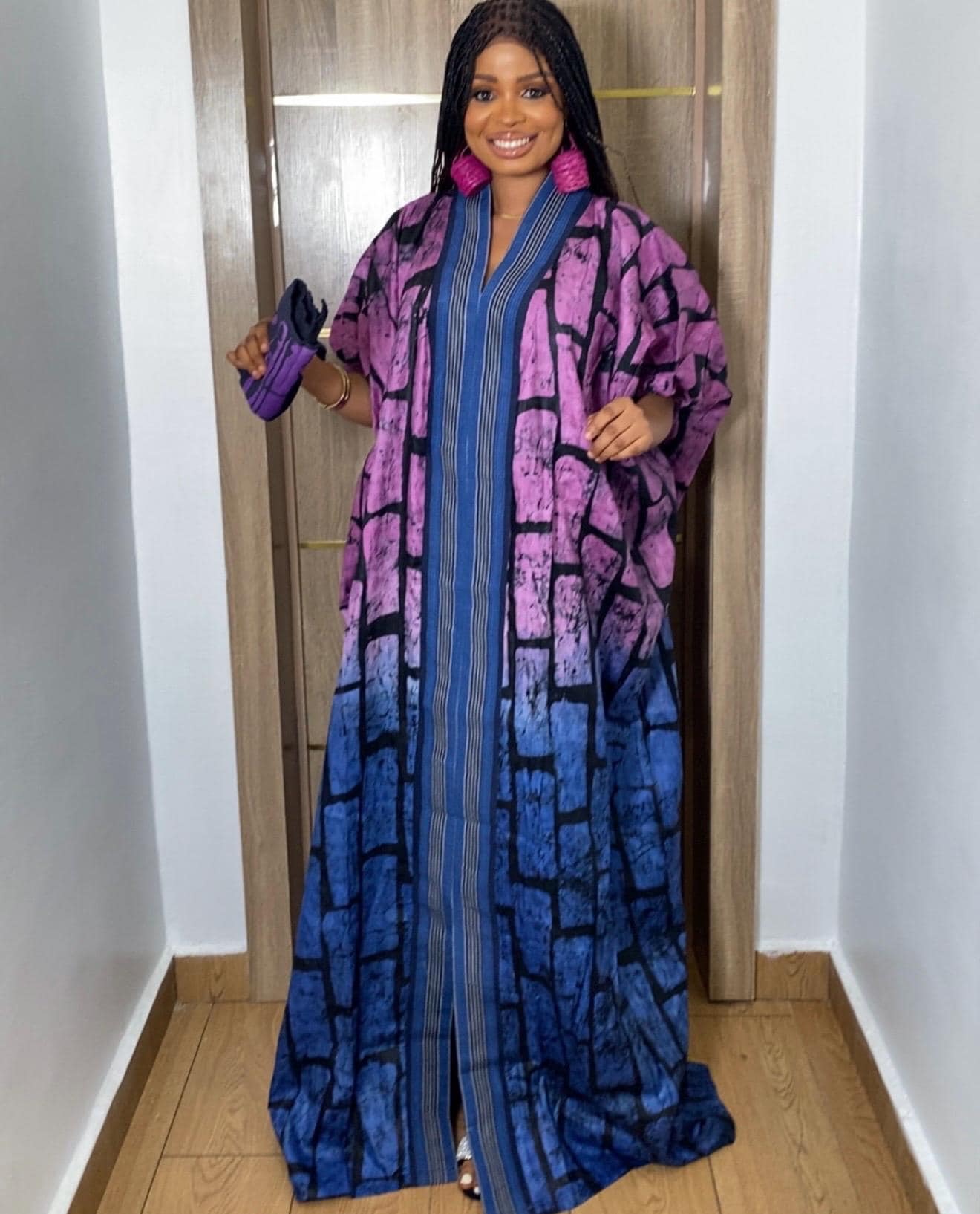 Handmade African Print Adire Batik Boubou Kaftan Dress