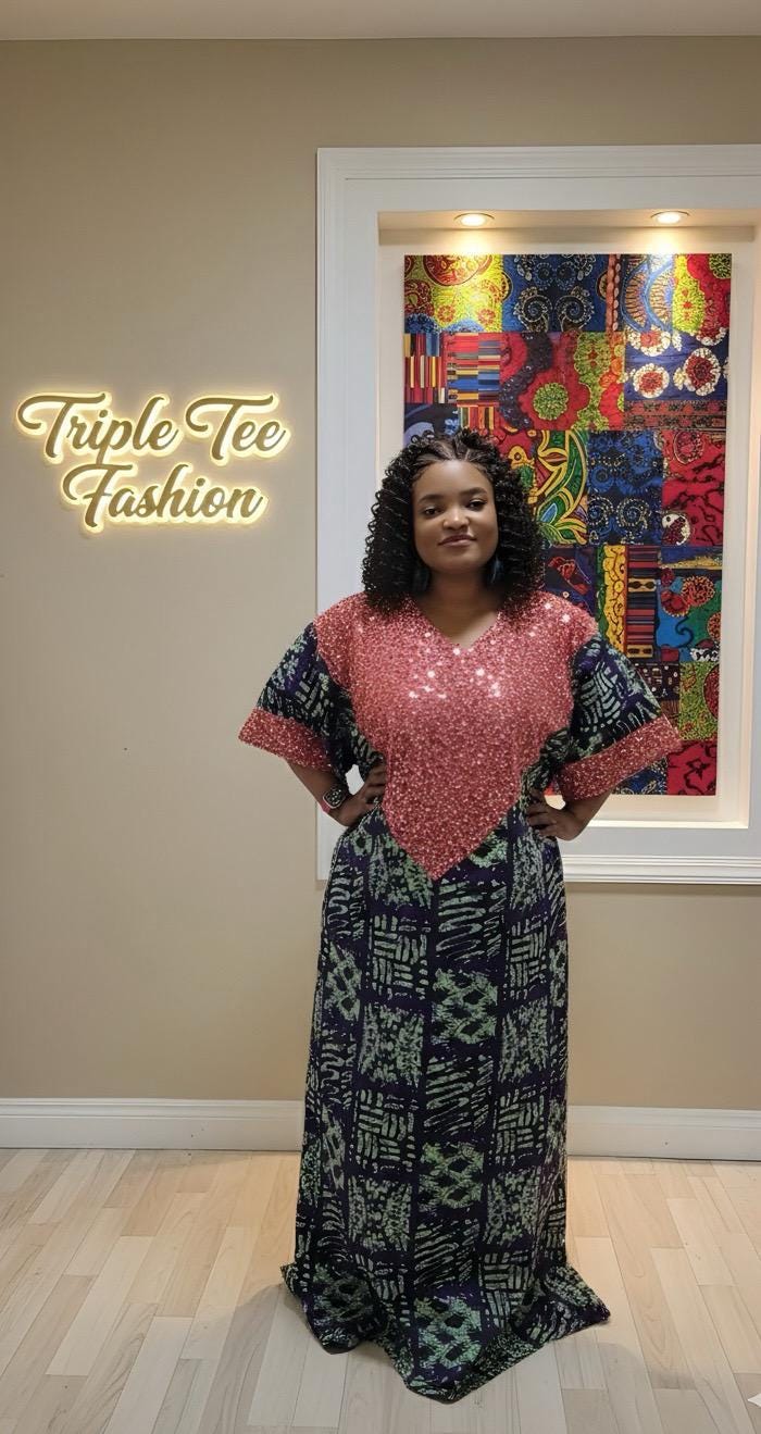 Sequin Ankara Boubou Dress | African Print Cotton Kaftan