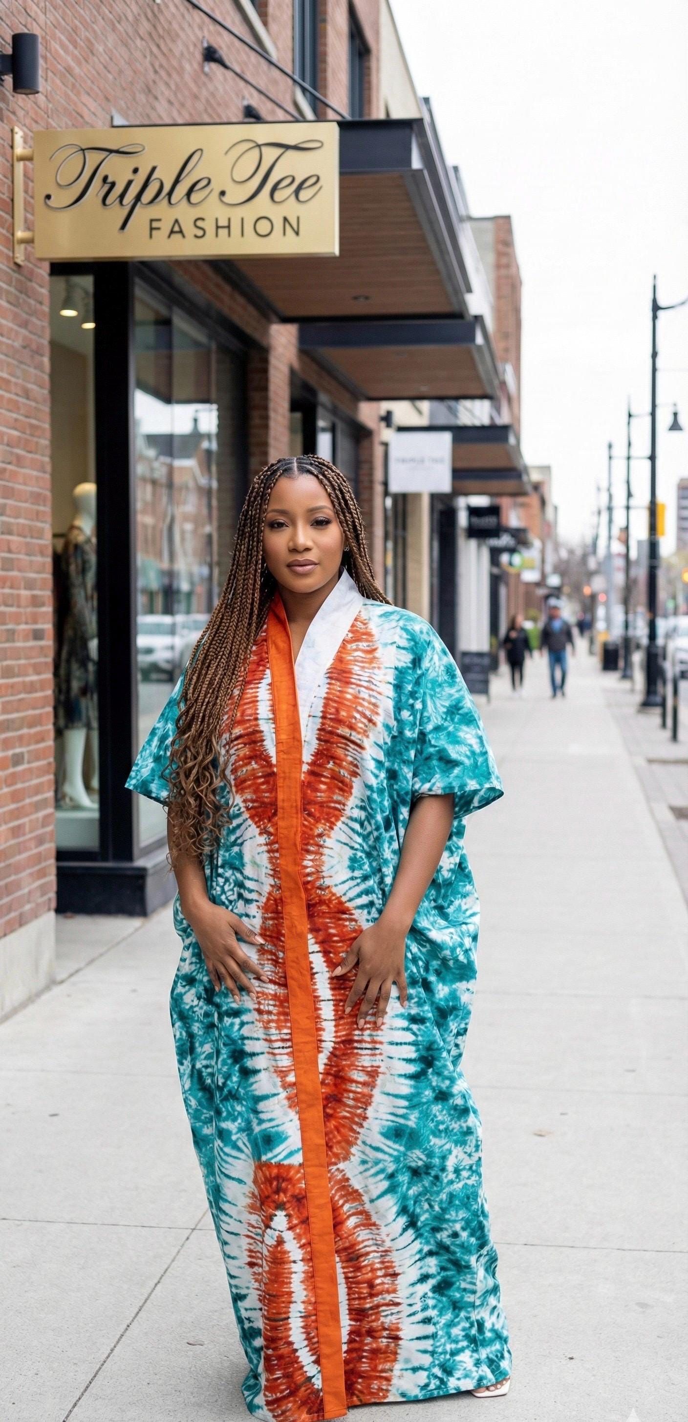 African Ankara Kaftan Dress | Adire Print, Nigerian Boubou