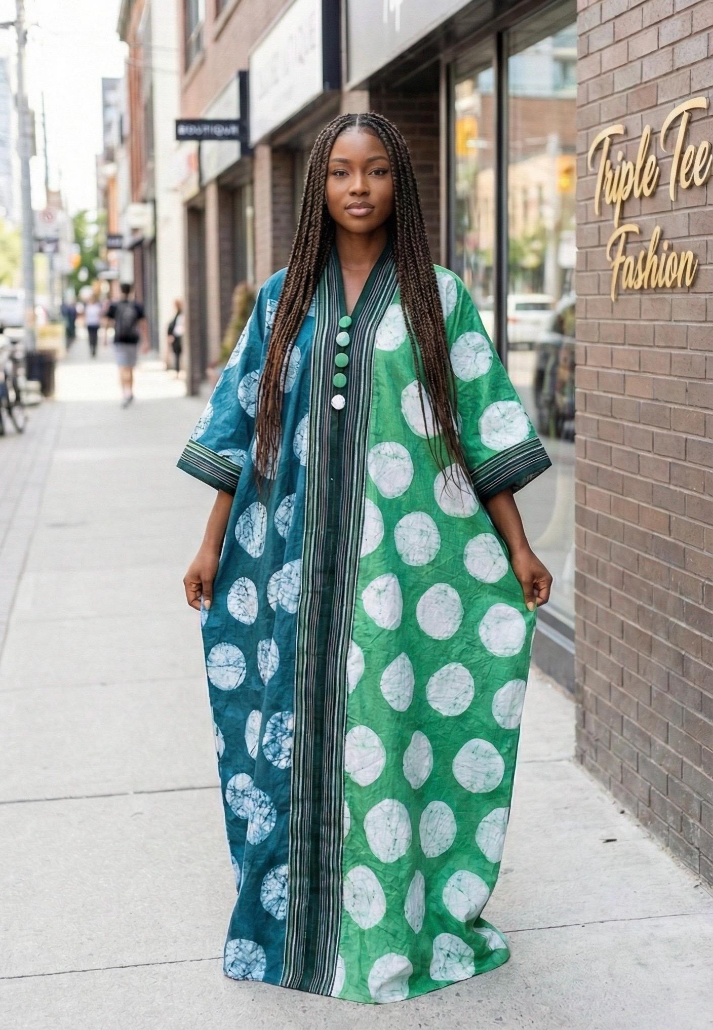 Handmade Adire Brocade Kaftan Dress | Nigerian Boubou