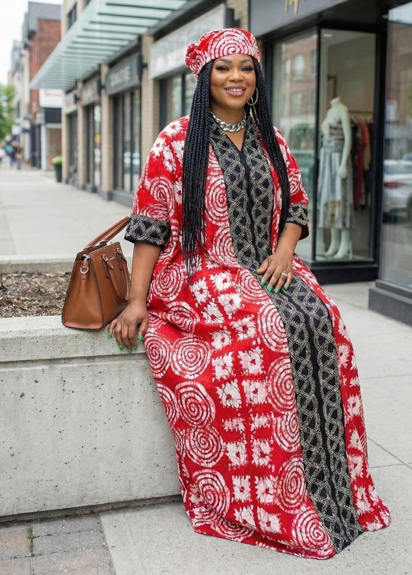 African Print Kaftan Dress with Headwrap, Ankara Maxi Dress, Bohemian Caftan