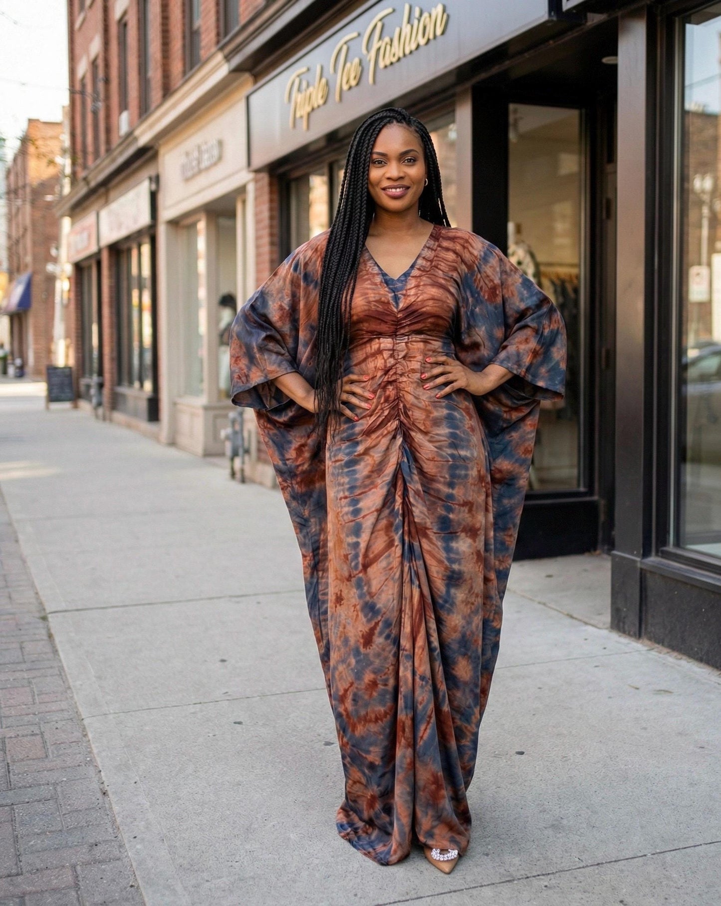 African Adire Silk Boubou Dress | Handmade Tie Dye Kaftan