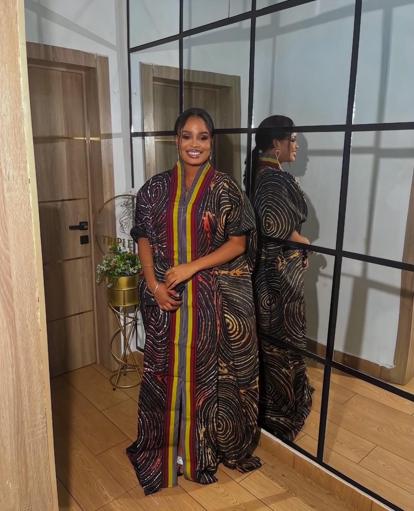 African Adire Batik Boubou Dress | Handmade Cotton Kaftan