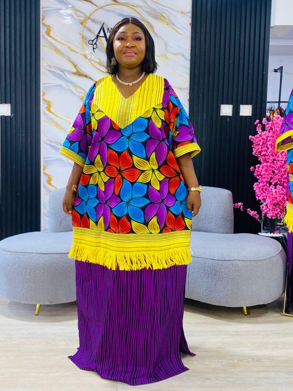 Handmade Ankara Kaftan | Nigerian Print Dress with Headtie