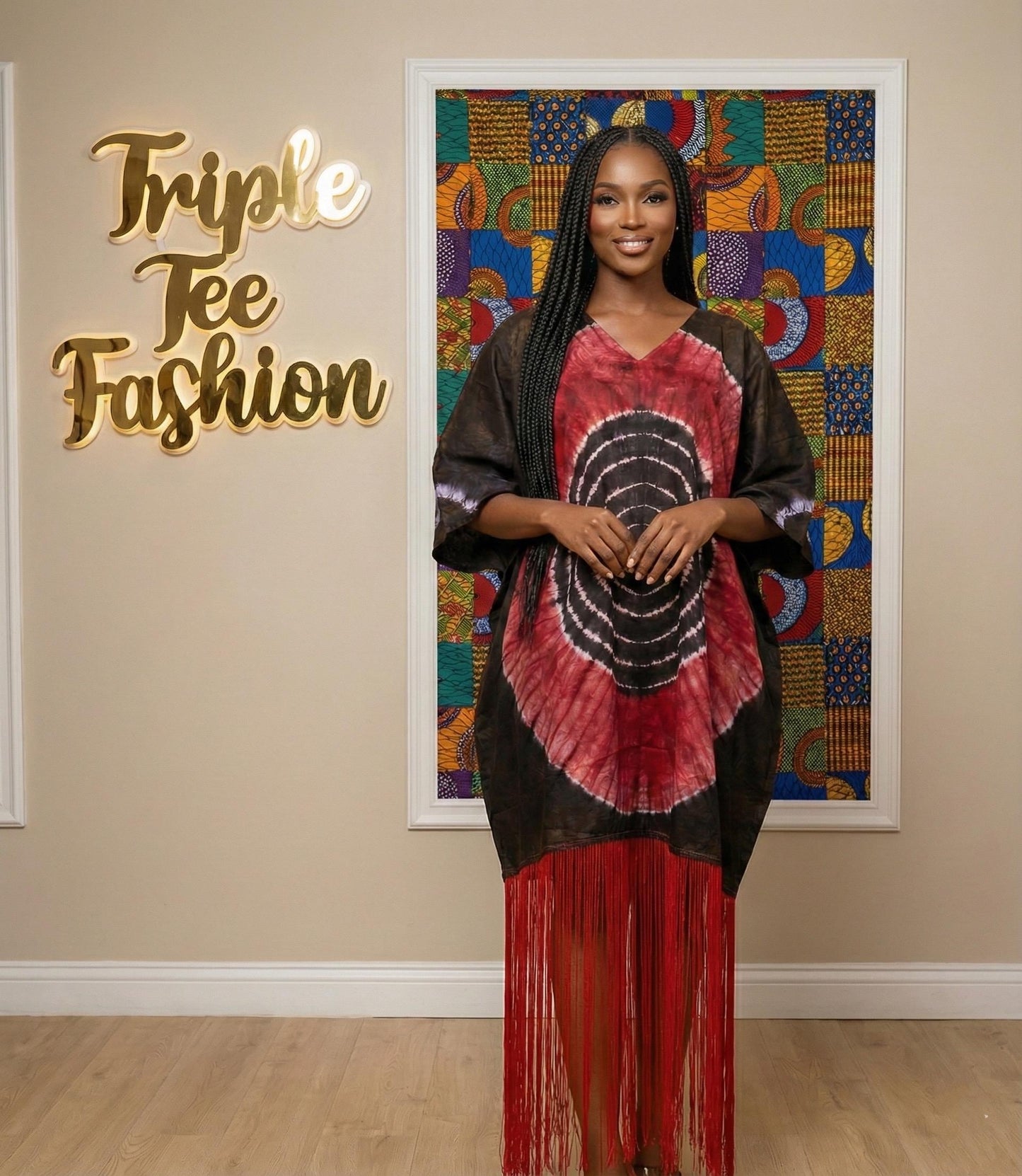 African Adire Fringe Kaftan Dress | Nigerian Boubou