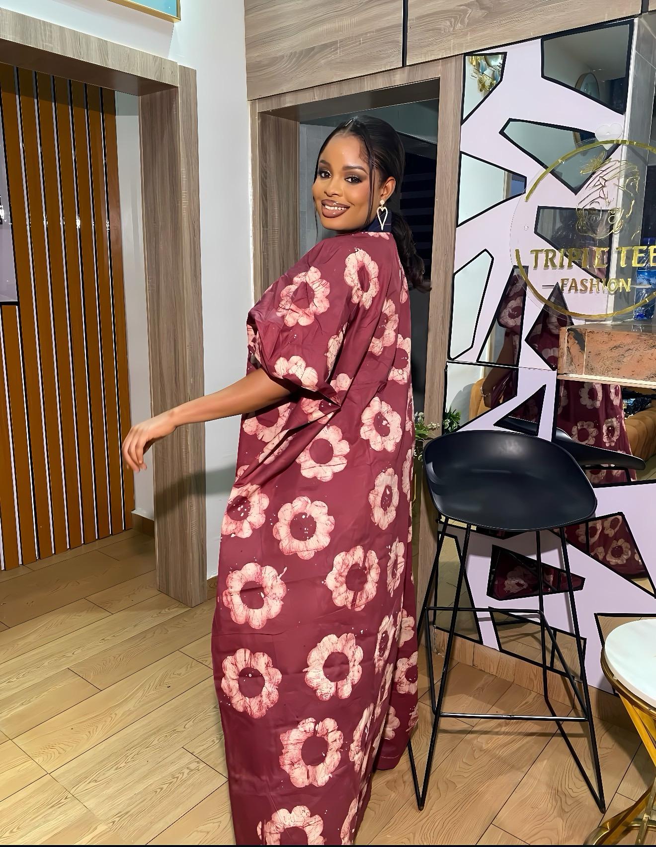 Handmade African Adire Batik Kaftan Dress | Nigerian Boubou