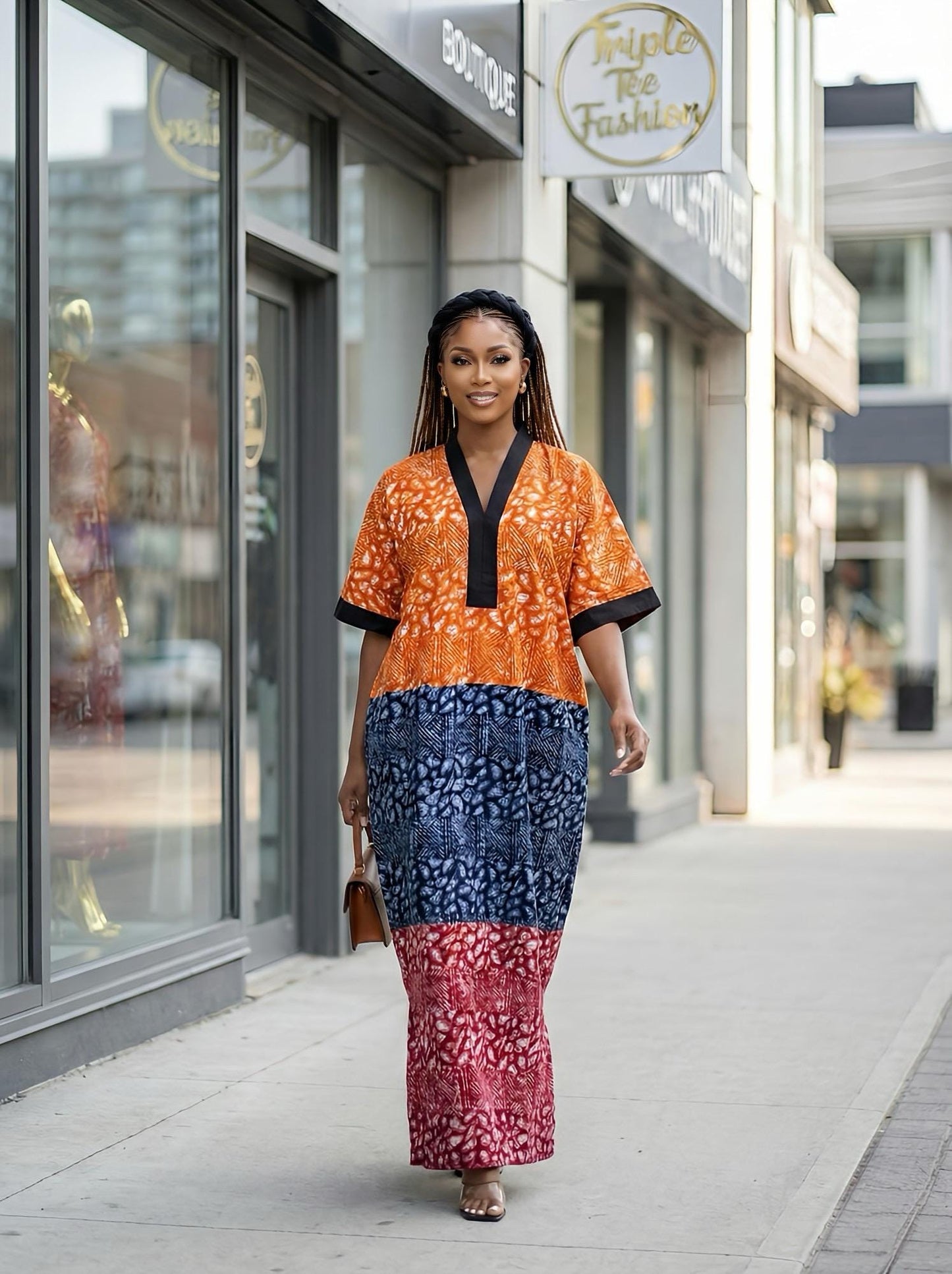 Handmade Ankara Kaftan | Nigerian Print Dress with Headband