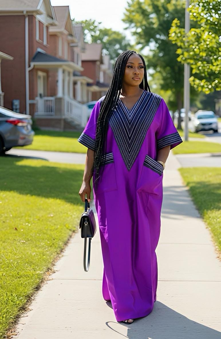 Mikado Boubou Kaftan with Aso Oke Detail | Nigerian Party Dress