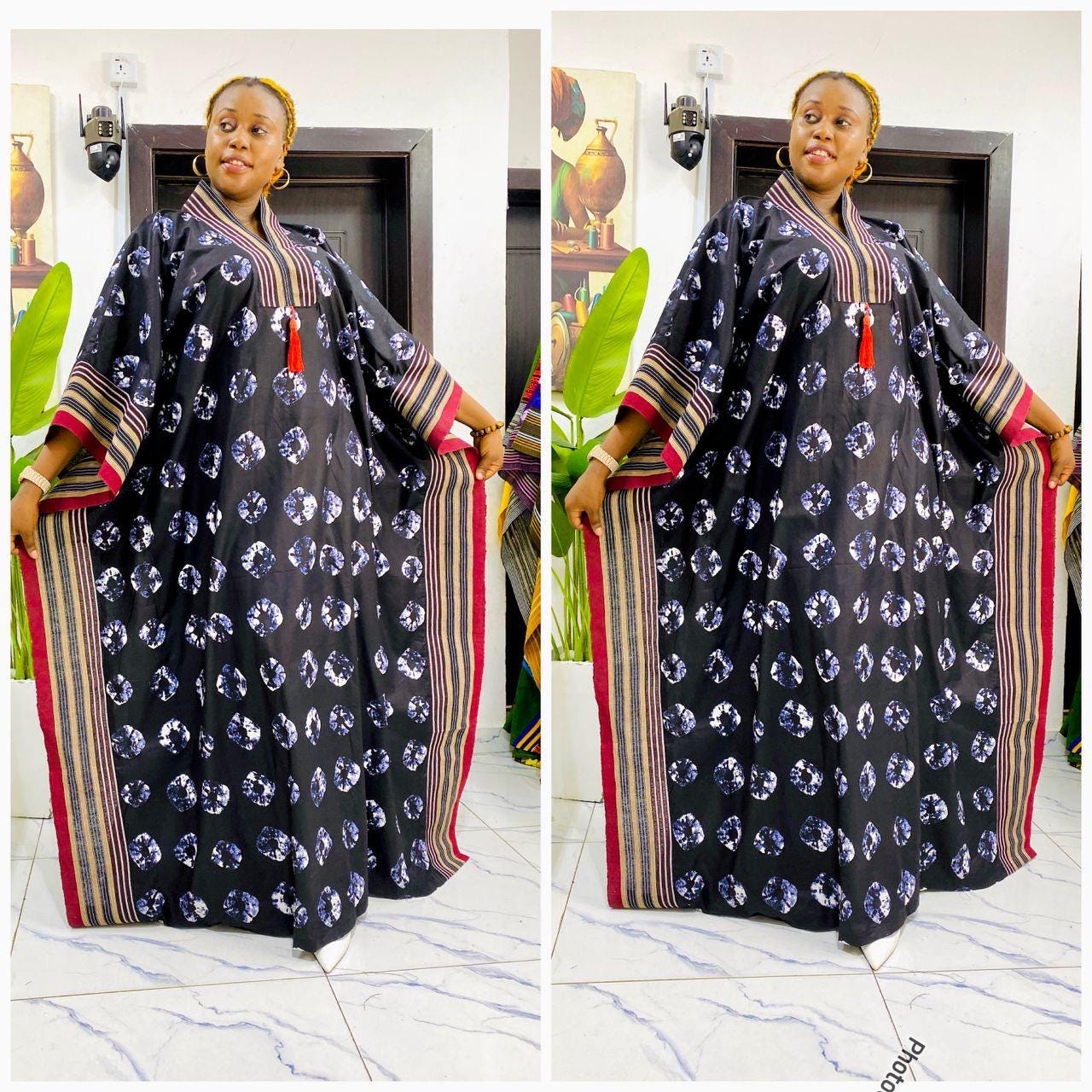 Handmade Ankara Brocade Kaftan Dress | African Print Boubou with Headtie