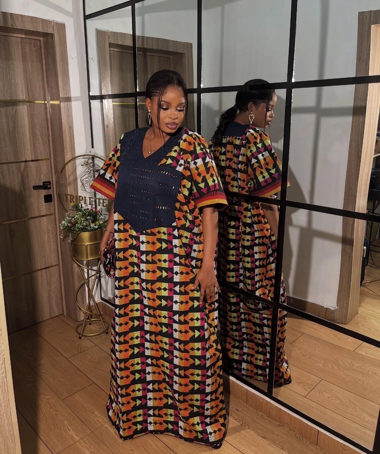 Akwete Aso Oke Boubou Dress with Scarf | African Kaftan, Traditional Nigerian Wear