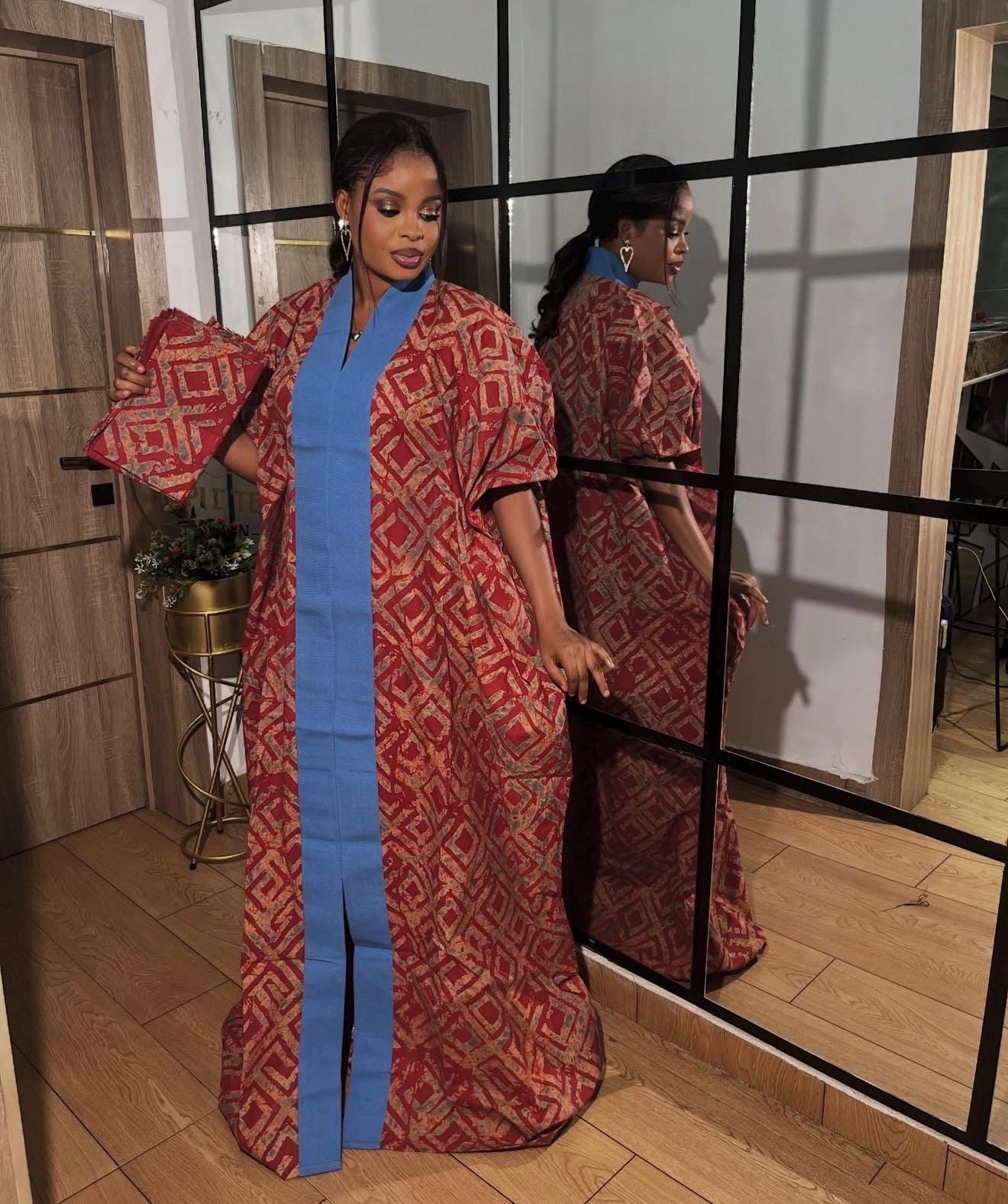 Handmade African Adire Batik Kaftan Dress | Nigerian Boubou