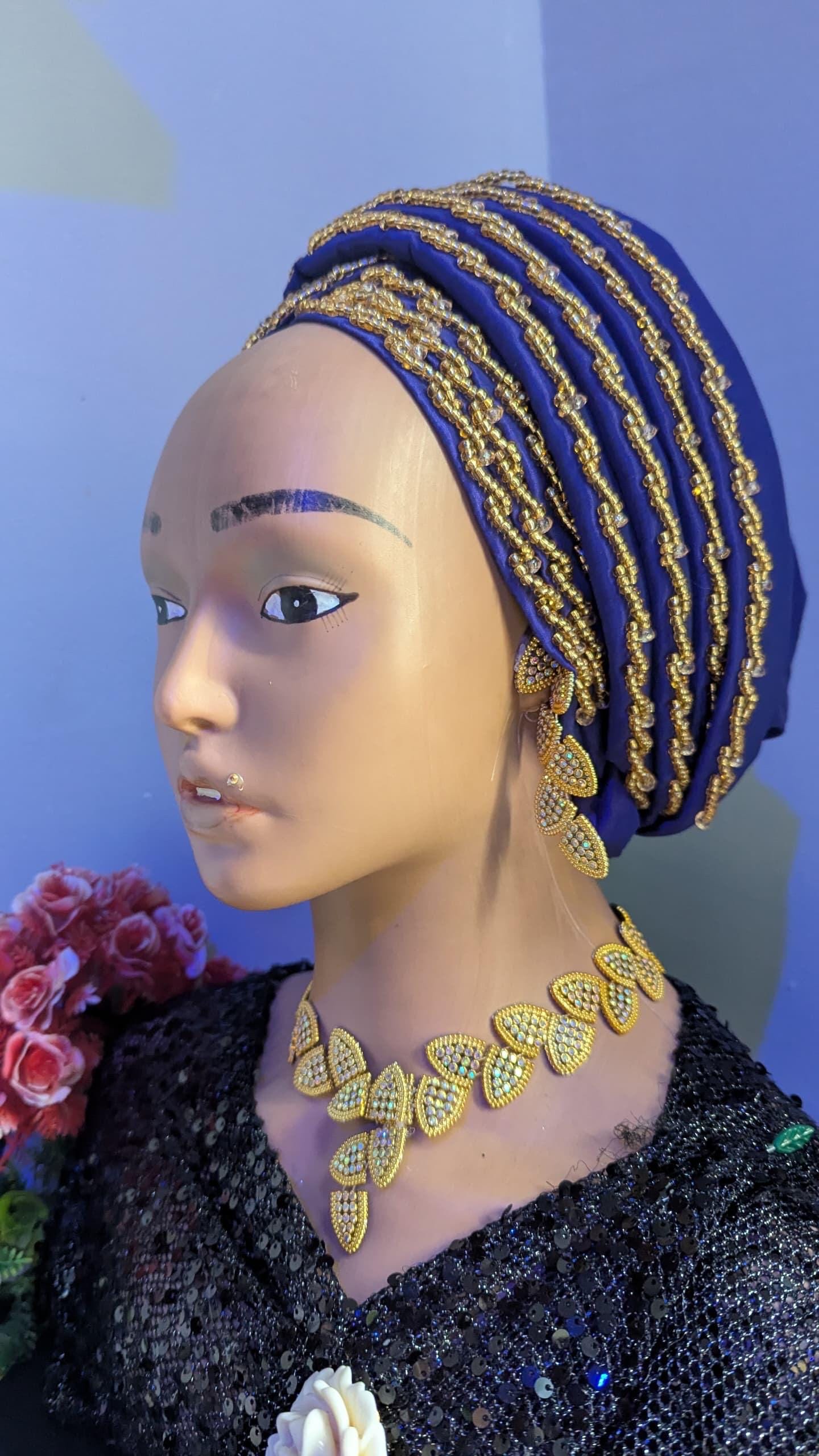 Duchess Silk Turban Hat| Hand beaded | Pre-tied African Headwrap