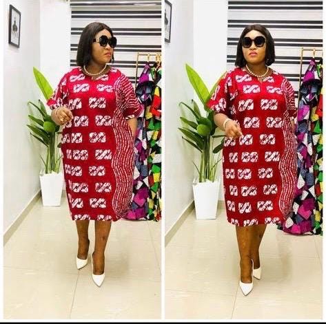 African Ankara short Dress | Nigerian Boubou Kaftan, Cotton