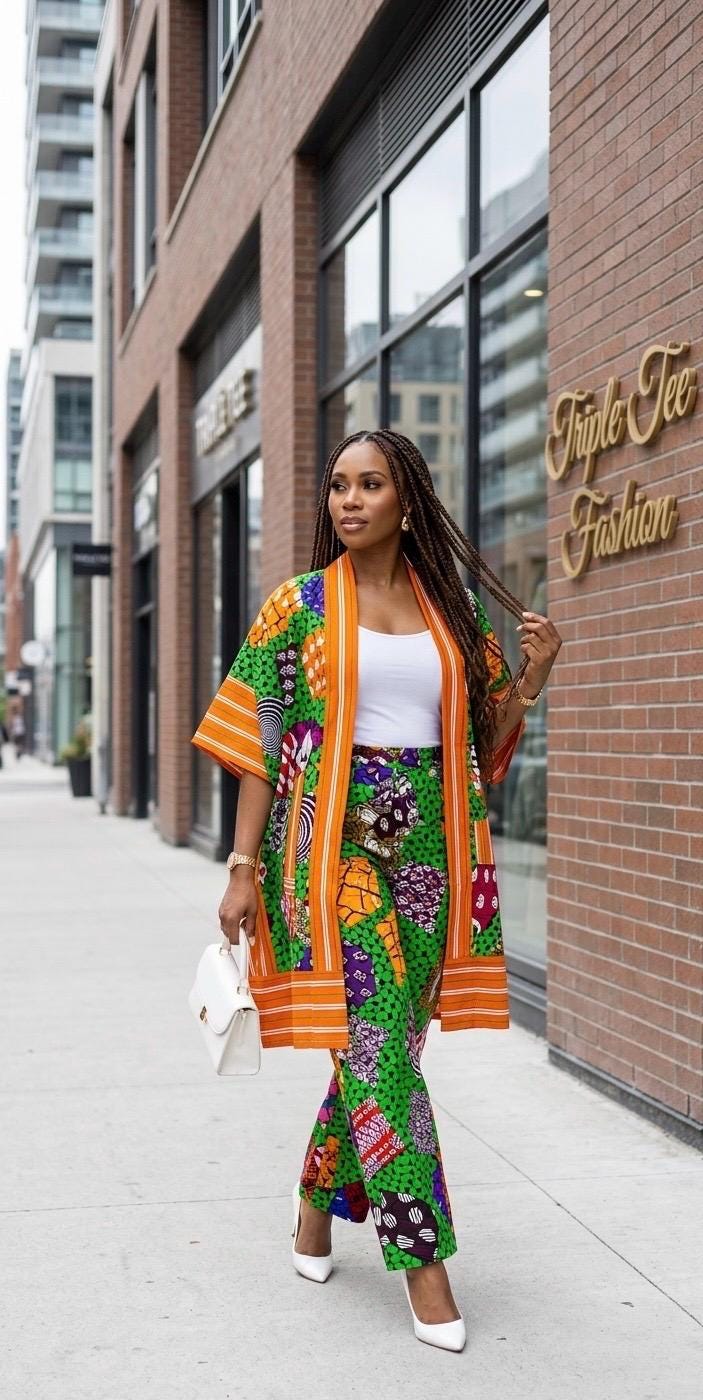 Ankara Kimono & Aso Oke Pants Set | African Style