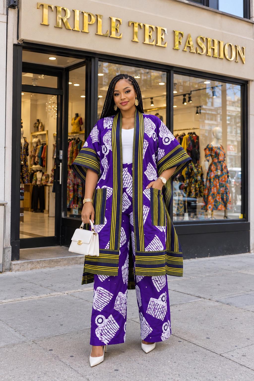 Ankara Kimono & Aso Oke Pants Set | African Style