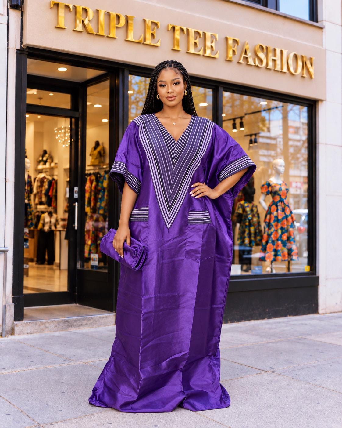 Mikado Boubou Kaftan with Aso Oke Detail | Nigerian Party Dress