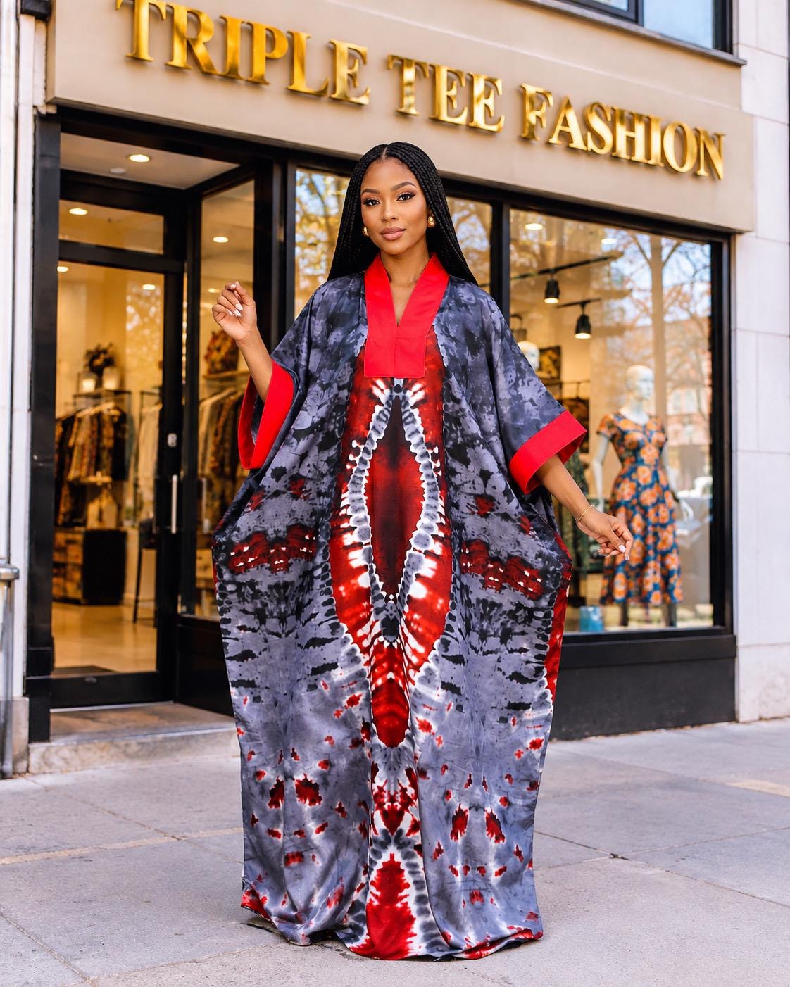 African Print Crepe Kaftan Dress | Nigerian Boubou, Plus Size