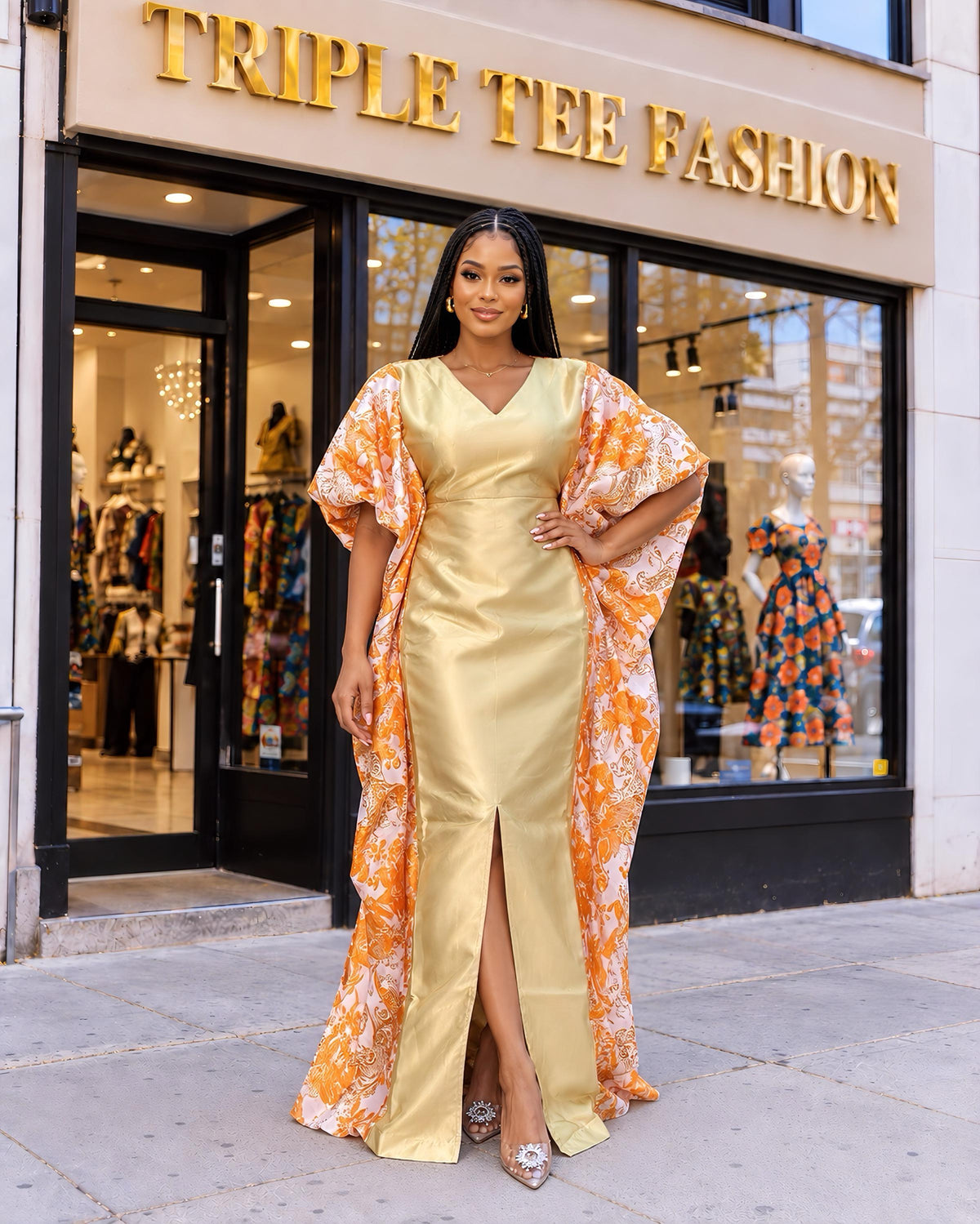 Elegant Gold & Orange African Boubou Dress – Luxury Statement Kaftan Gown-Elegant Wedding Guest Dress