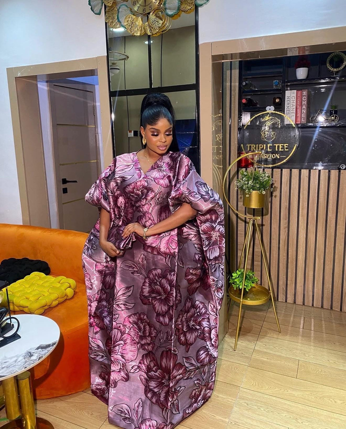 Luxury Iridescent Brocade Boubou Dress | Floral African Kaftan | Elegant Wedding Guest Gown | Free Size Maxi Dress