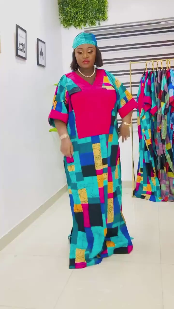 African Ankara Boubou: Aso Oke Embellished Kaftan Dress
