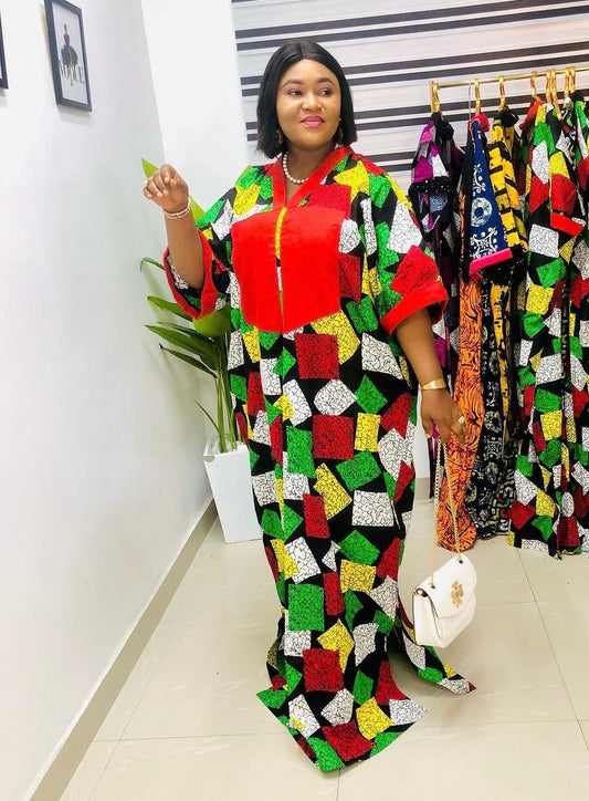 African Ankara dress | Adire long danshiki | Kaftan| Jalabiya| Rich aunty | Nigerian dress| Party dress| One size fits all| plus size boubou