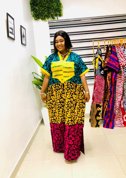 African Ankara boubou | long danshiki | Kaftan| Jalabiya| Adire | Ankara| Nigerian made| Kaftan| Modest dress| Ramadan| Rich Aunty