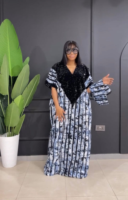 African Ankara and Sequins boubou dress| danshiki | Kaftan| African print dress | Nigerian made | Party dress| Boubou| Rich aunty vibes