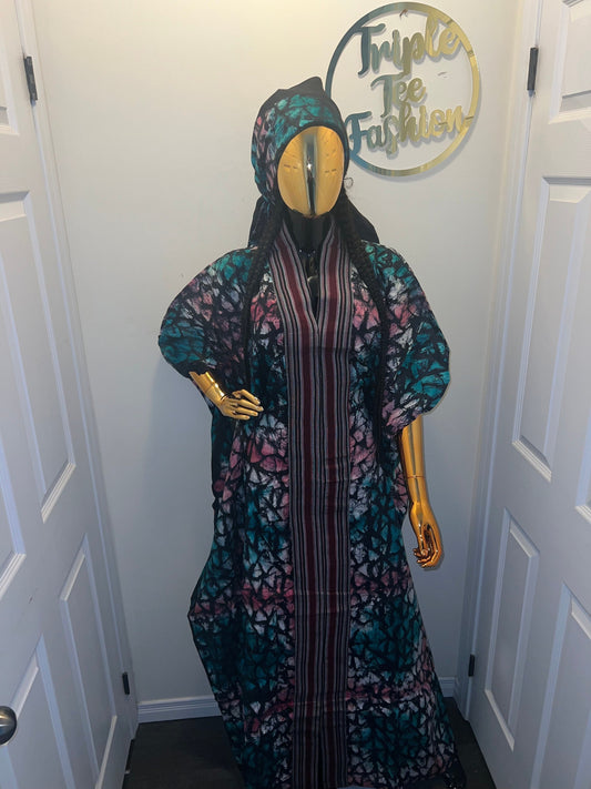 African Adire Batik Boubou dress |Inner belt bubu Kaftan| Handmade African print dress | Nigerian made | Tie and Dye | Rich aunty| Ankara