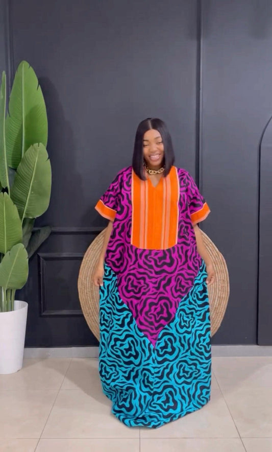 African dress| Adire| long danshiki | Kaftan| Jalabiya| Rich aunty | Nigerian made dress| Party dress| One size fits all| plus size bubu