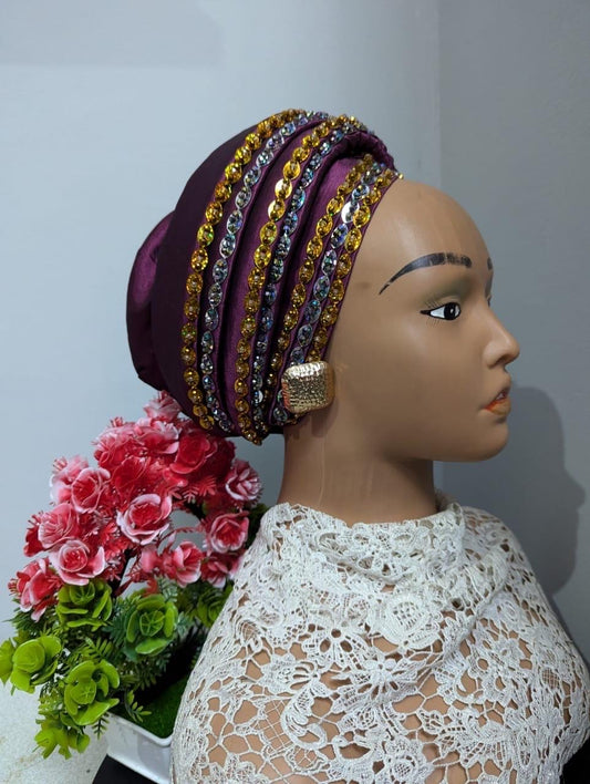 Luxury Turban Hat for Ladies| Pre tied Hat| Zara cap| Eid |Pre styled Head Tie| Ready To Wear Turban Headtie| African Auto cap| Muslim Women