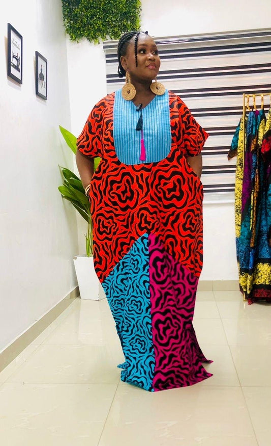 African dress| Adire| long danshiki | Kaftan| Jalabiya| Rich aunty | Nigerian made dress| Party dress| One size fits all| plus size bubu