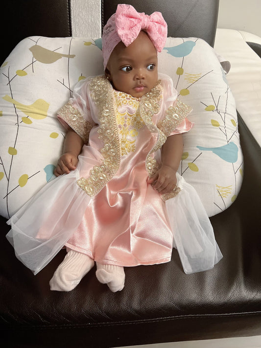 Two-Piece Baby Girl Mesh Jalabiya Dress| baby girl Kaftan|Baby girl Abaya| Stylish kids Jalabiya Two piece Dress| Eid | Baby party dress