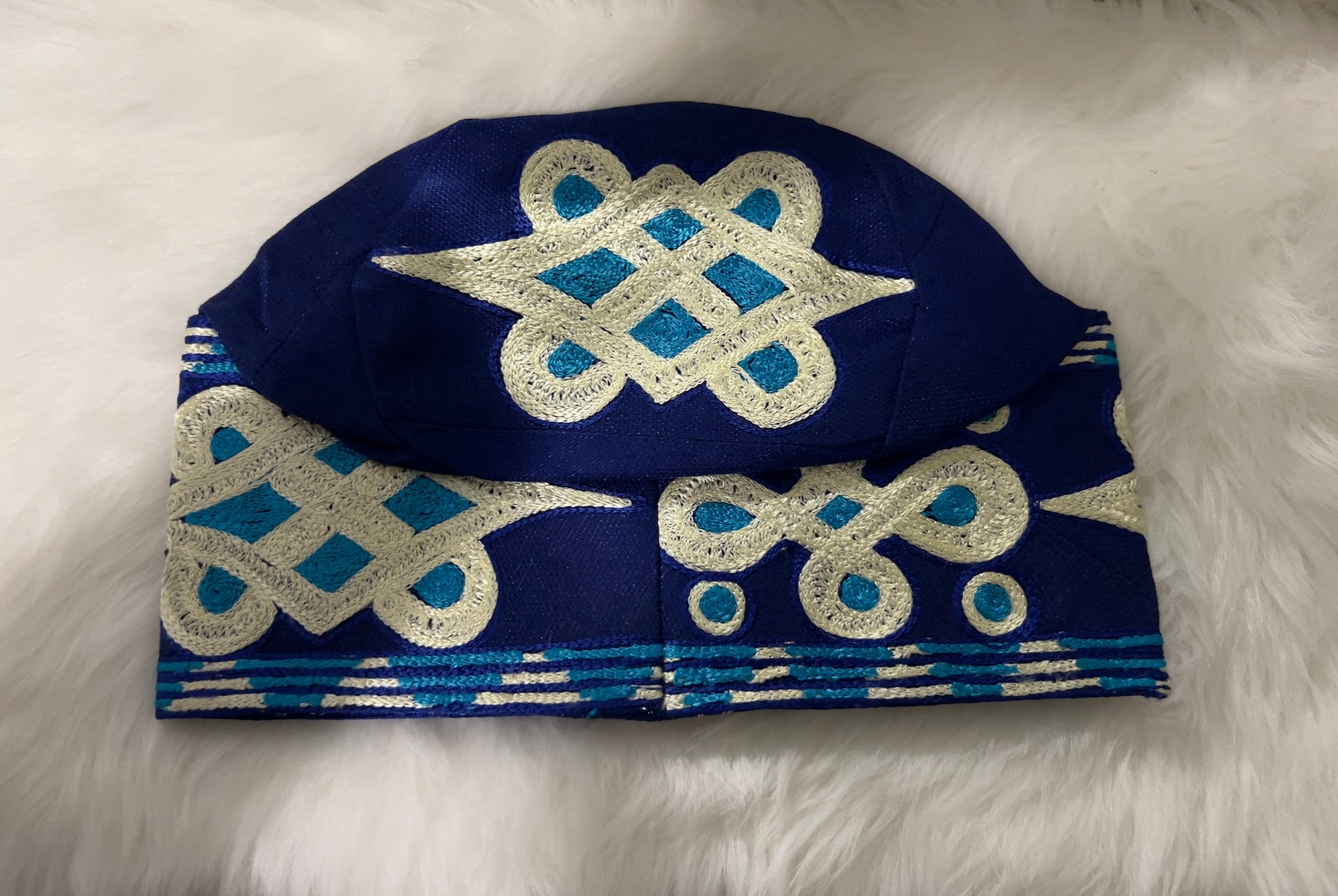 Embroidered Aso Oke Cap | Fila Ijebu, Nigerian Men's Hat (23 inches)
