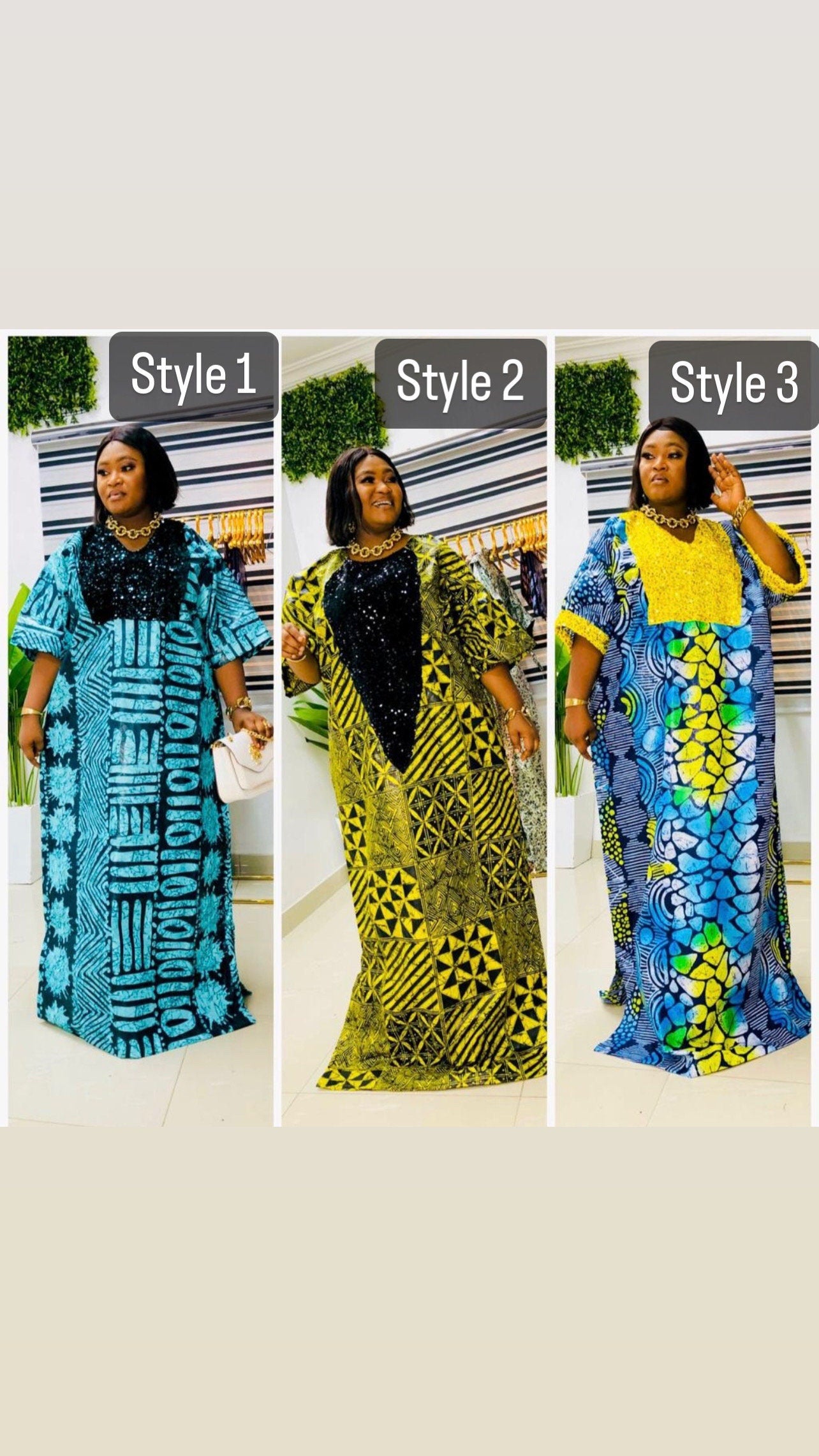 African Print Kaftan Dress: Kampala Sequin Bubu, Plus Size