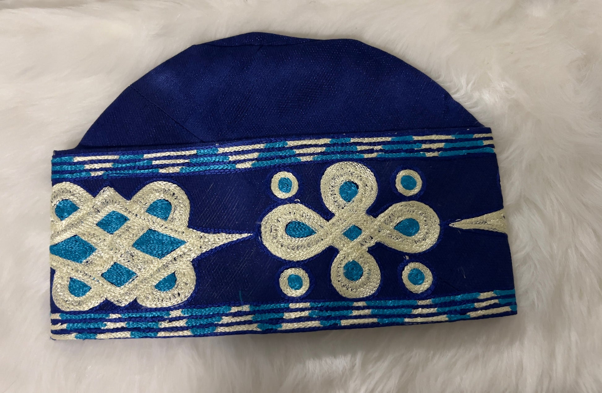 Embroidered Aso Oke Cap | Fila Ijebu, Nigerian Men's Hat (23 inches)